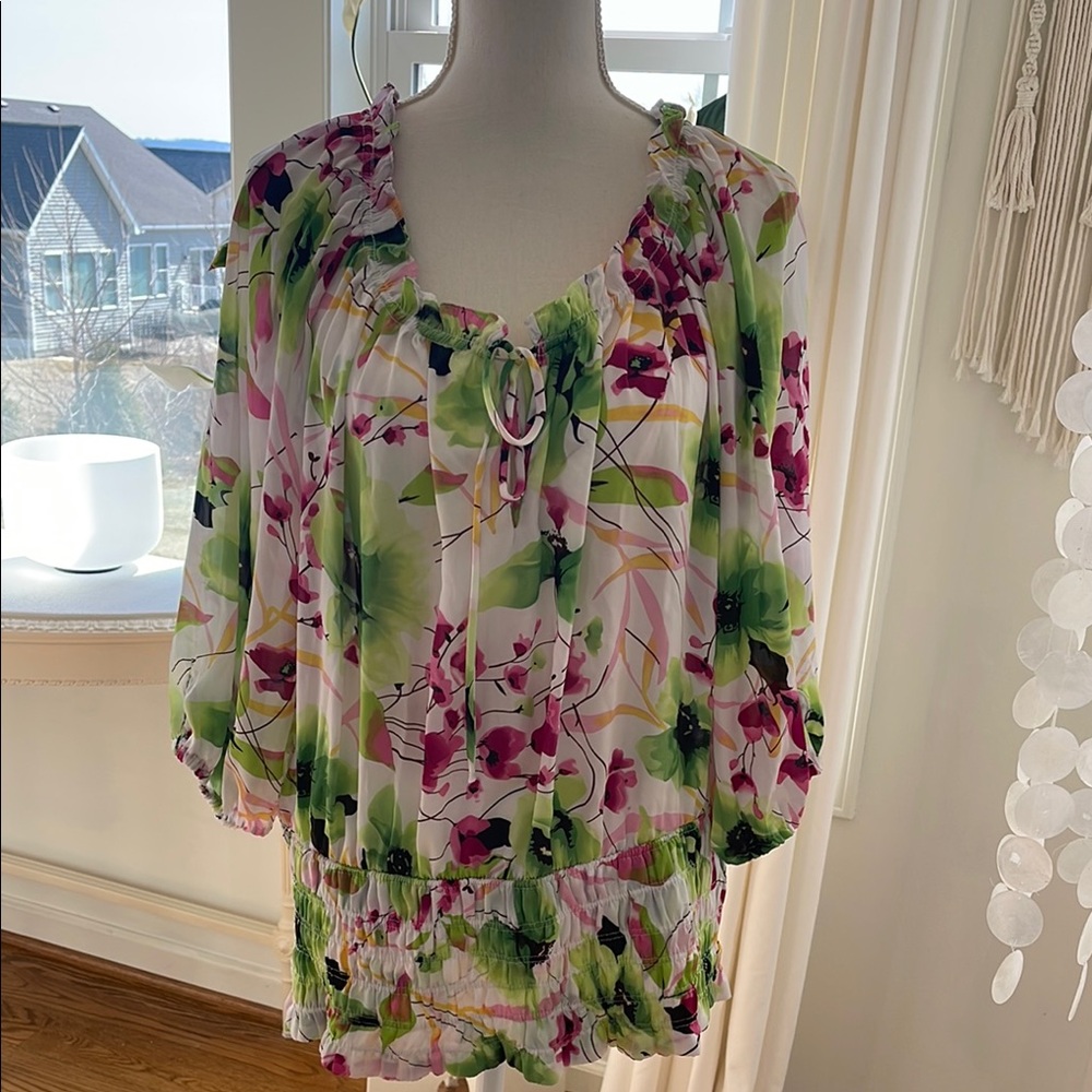 Cato Floral Green and Pink Women's Top XL